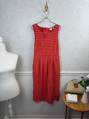 Postmark by Anthropologie Coral Stripe Retro Ribbon Midi Dress - Size - Medium